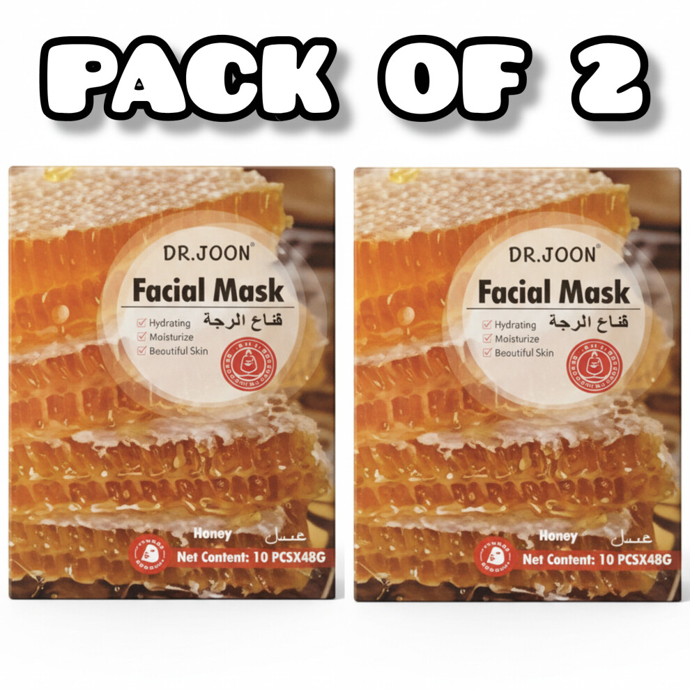 (PACK OF 2) Dr. Joon Honey Facial Mask | Hydrating, Moisturizing & Soothing Face Sheet Mask for Glowing, Beautiful Skin 10 PCS x 48g Each