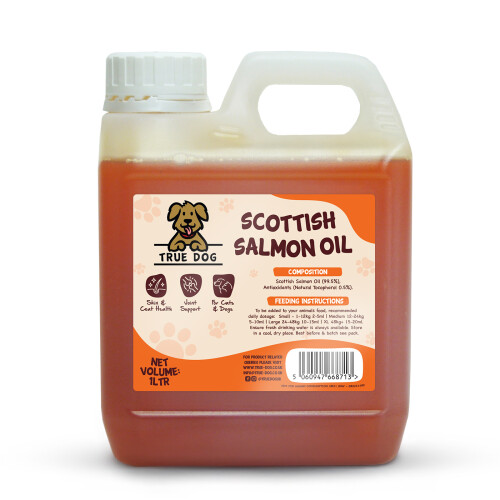 True Dog 100% Scottish Salmon Oil 1 Litre - Salmon Oil for Dogs 1000ml - Omega 3, 6 & 9