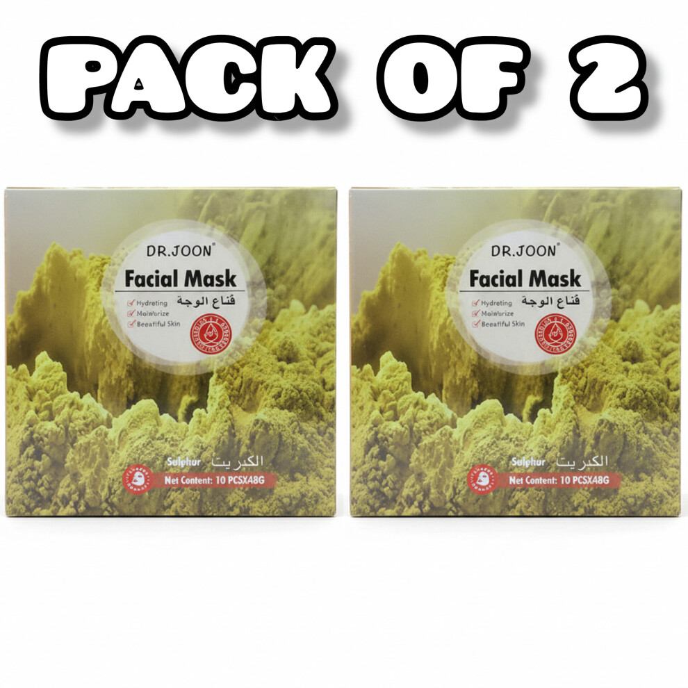 (PACK OF 2) Dr. Joon Sulphur Facial Mask | Hydrating, Moisturizing & Soothing Face Sheet Mask for Glowing, Beautiful Skin 10 PCS x 48g Each