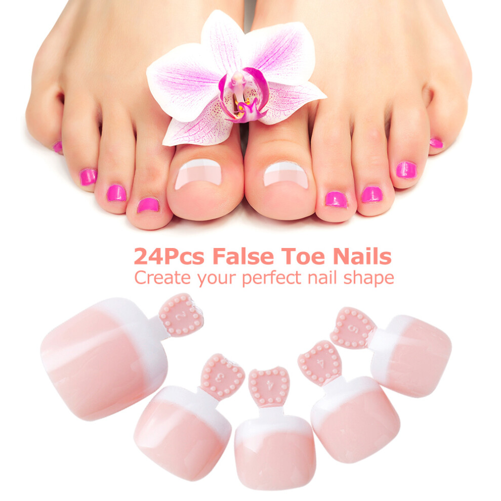 24Pcs False Toenail Tips Set French Full Cover