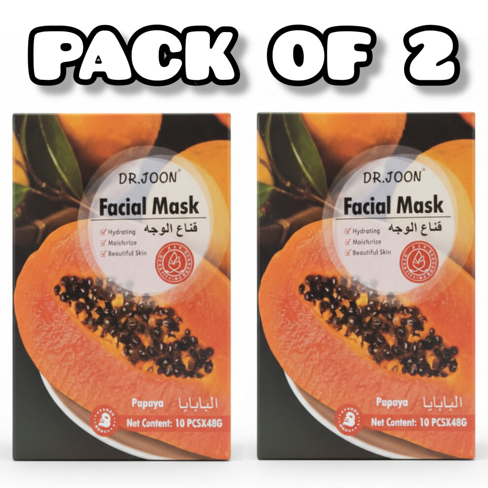 (PACK OF 2) Dr. Joon Papaya Facial Mask | Hydrating, Moisturizing & Soothing Face Sheet Mask for Glowing, Beautiful Skin 10 PCS x 48g Each