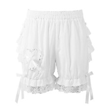 Womens Vintage Victorian Pumpkin Shorts Gothic Pantaloons Costume Elastic Waist Layered Ruffle Lace Trim Loose Bloomers Shorts