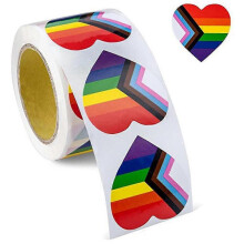 500 Pcs Rainbow Progress Pride Stickers Gay Pride Heart Shaped Stickers Roll for Gifts, Envelope Sealing Lgbt Group Activities