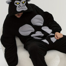 (Black, 44) Funny Gorilla Costume - Men's Chimpanzee Pajamas | Full Zipper Front Closure Hoodie with Front Pockets, Machine Washable Onesie Sleepwear