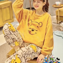 (Orange, 10) Winnie the Pooh Women's Fleece Pajama Pants, Winter Warm Sleepwear & Lounge Bottoms, Cute Plush PJs