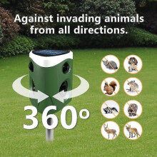 Solar Ultrasonic Animal Repeller, Outdoor 360 Animal Deterrent Solar Dog Chaser, Ultrasonic Solar Powered Animal Repeller Waterproof Animal Repeller P