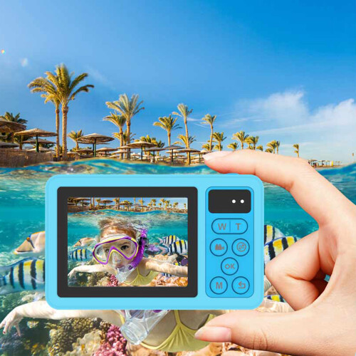 (Blue) Digital Camera 70 2.8+1.44 Inch ual Screen Waterro 2