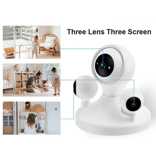 (EU Plug) HD WiFi Camera Motion Detection Night Vision 3-Len 2