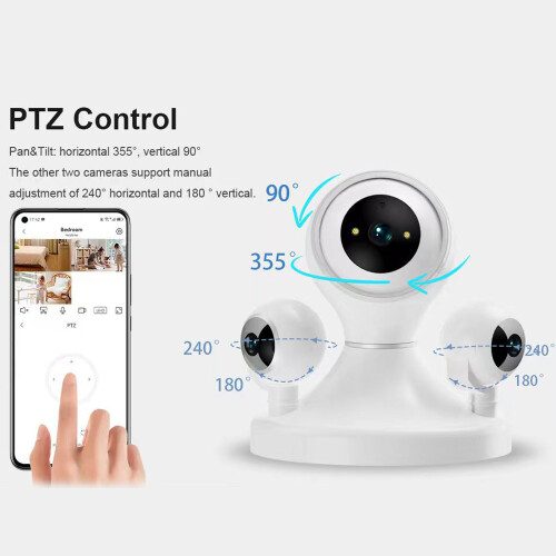 (EU Plug) HD WiFi Camera Motion Detection Night Vision 3-Len 1