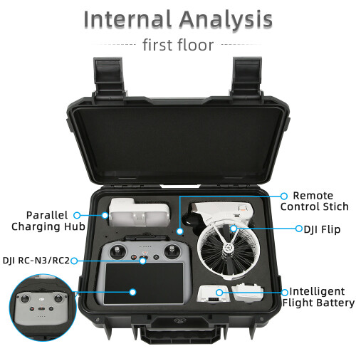 (Black) Shockproof Case for DJI Flip Fly More Combo RC 2 2