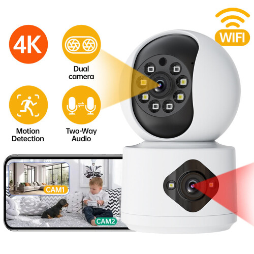 (EU Plug) Dual Lens Night Vision HD Camera Home Security Pho 1