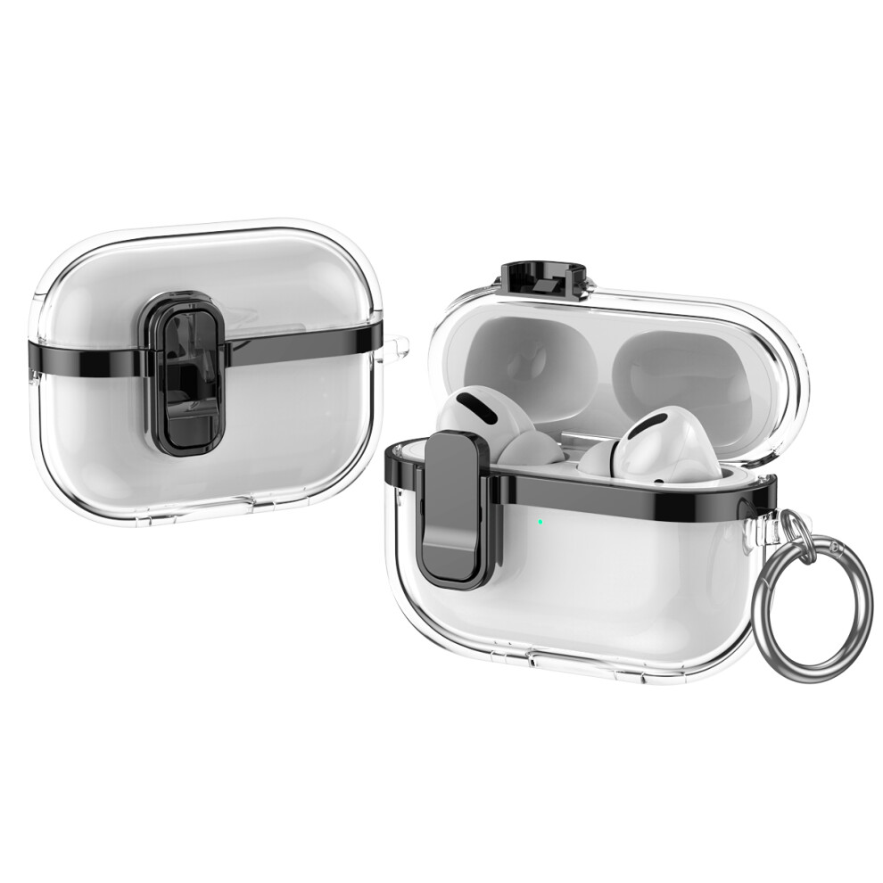 (Black) For Apple Airpods Pro Case With Lock Buckle Tpu + Black 6914277958824