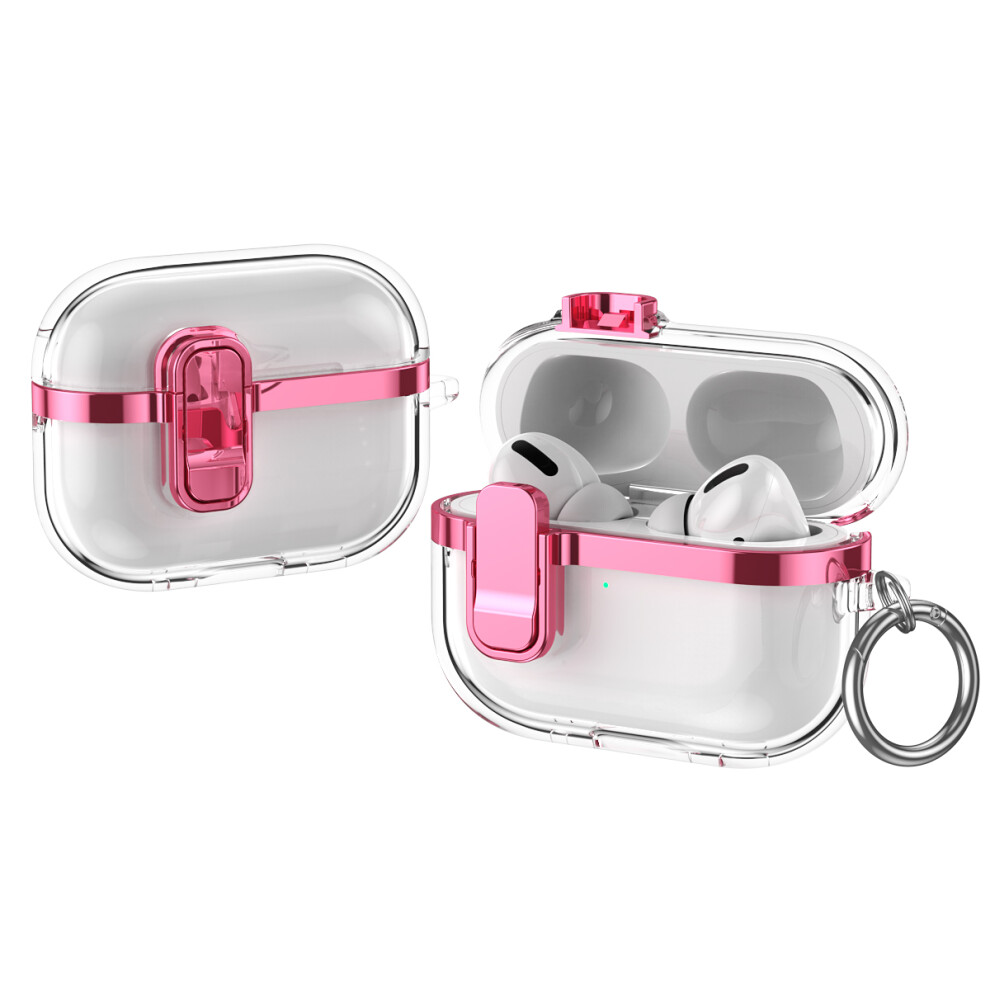 (Pink) For Apple Airpods Pro Case With Lock Buckle Tpu + Pink 6914273730080