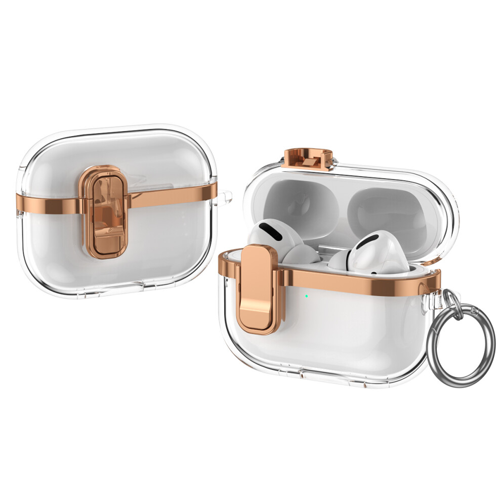 (Rose ) For Apple Airpods Pro Case With Lock Buckle Tpu + Gold 6914276424269