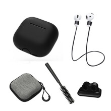 (Black) For AirPods 4 Earphones 5 in 1 Protective Case + A