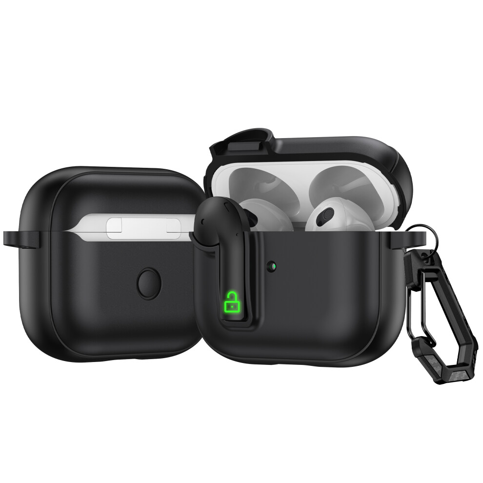 (Black) For Apple Airpods 3 Case Colorful Lock Buckle Shoc Black 6914278307966