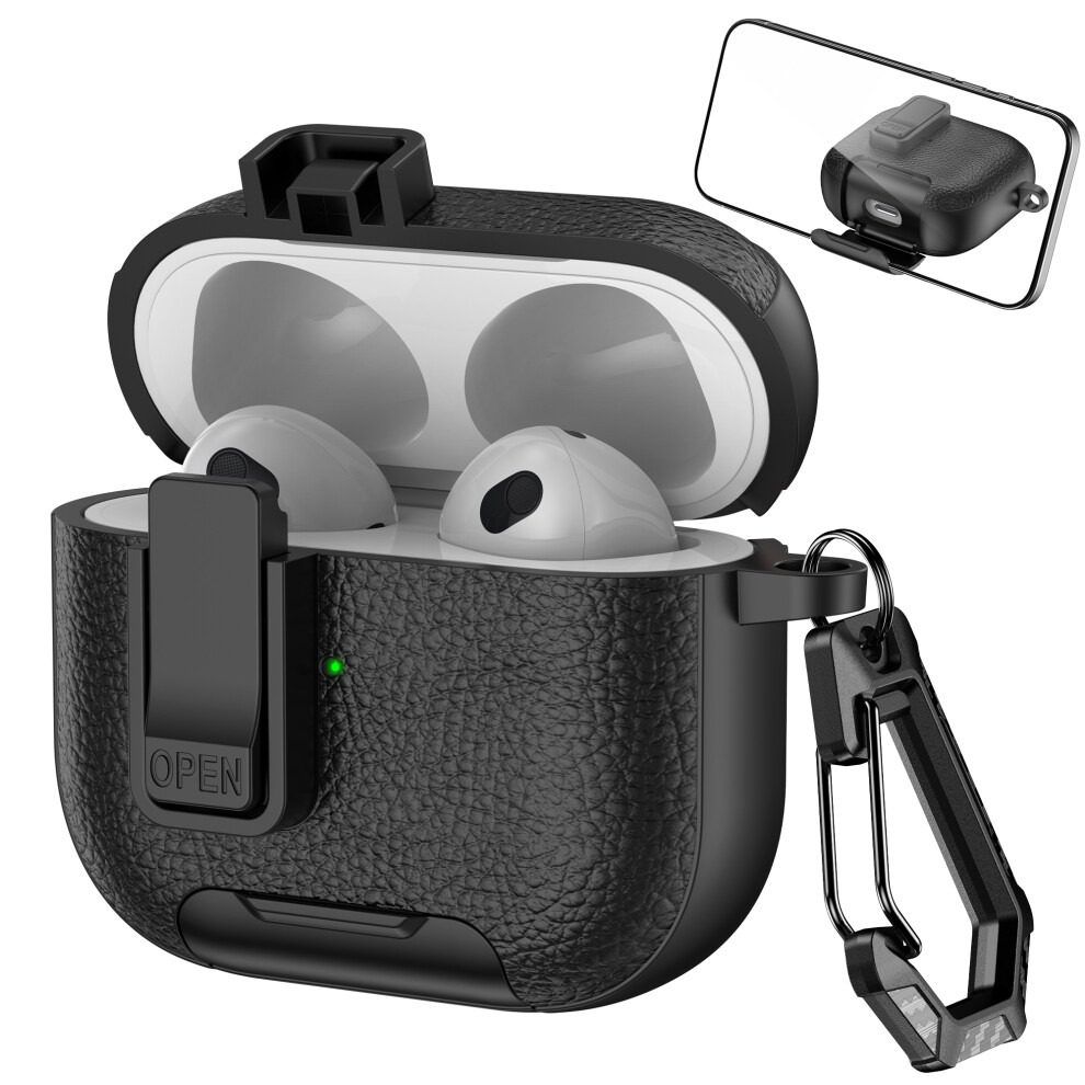 (Black) For Apple Airpods 3 Protective Case With Stand Lit Black 6914272287233