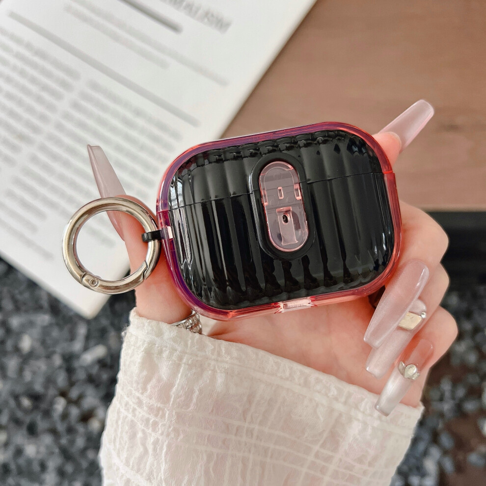(Transparent + Bright Black) For Apple Airpods Pro Shell Texture Lock Buckle Pr Pink/Black 6914281116999