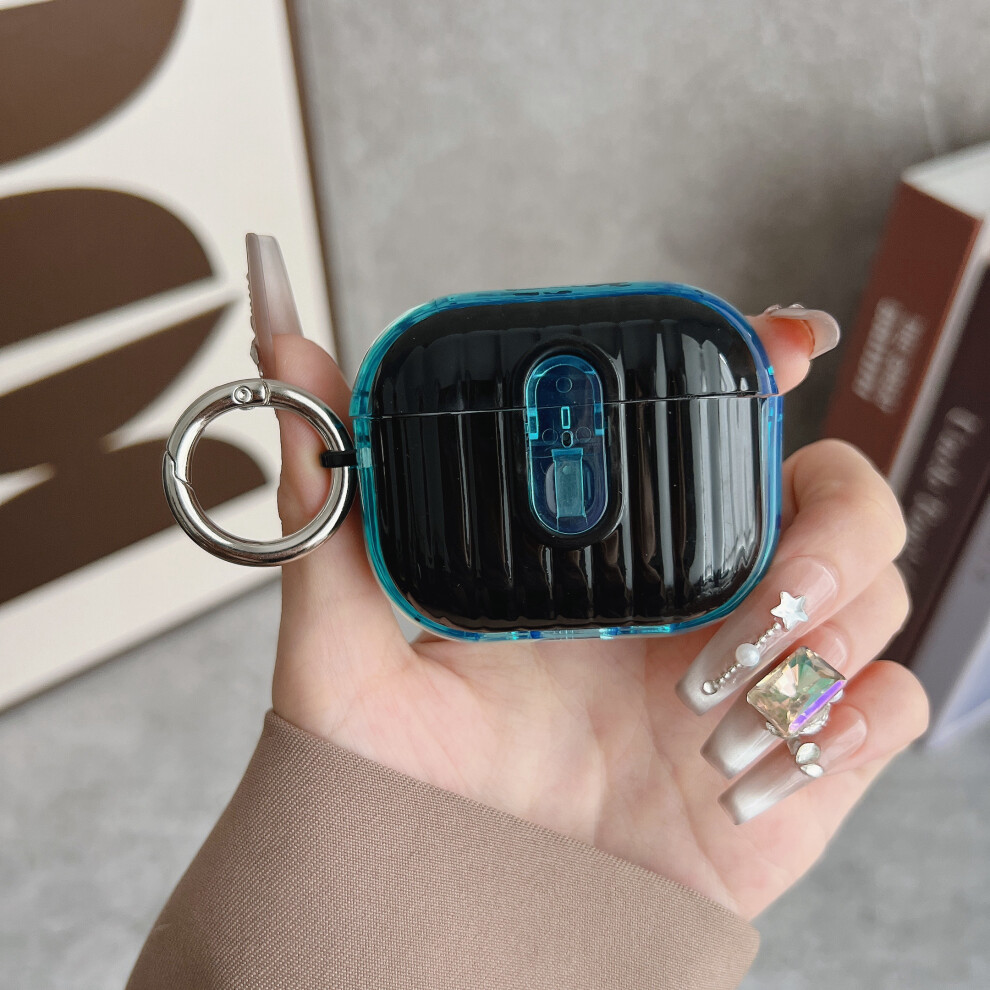 (Transparent + Bright Black) For Apple Airpods 4 Shell Texture Lock Buckle Prot Blue/Black 6914285380457