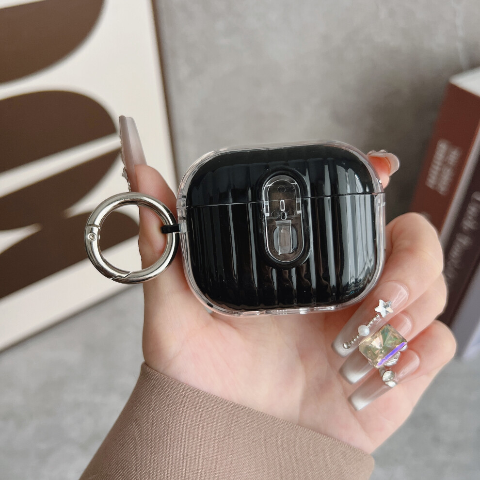 (Transparent + Bright ) For Apple Airpods 4 Shell Texture Lock Buckle Prot Black 6914282397328