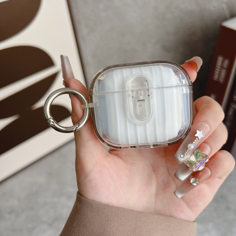 (Transparent + Transparent) For Apple Airpods 4 Shell Texture Lock Buckle Prot Grey 6914284517434
