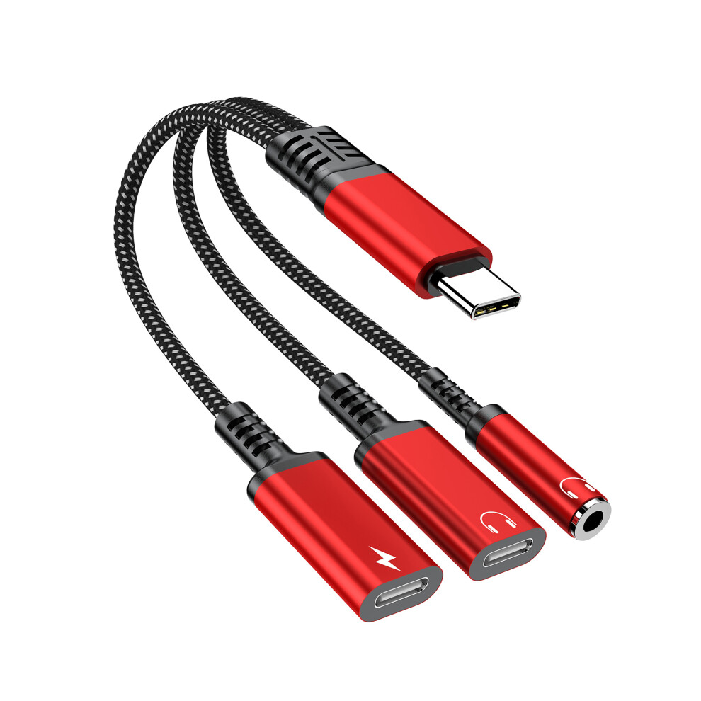 (Red) 60W Type-C To 3.5Mm + Type-C Headphone + Type-C Pd Red 6914286983633