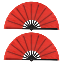 2 Piezas Abanico Plegable Grande de Mano Tela Nylon Tai DecoracióN para Favores Fiesta (Rojo)