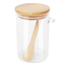 Frasco de Vidrio para Almacenamiento Alimentos Contenedor Sellado Transparente con Tapa y Cuchara Té Suelto, Sal, AzúCar, Café, Grano ConservacióN