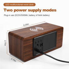 Reloj Despertador Digital, de Temperatura y Humedad ElectróNico LED Cargador InaláMbrico para TeléFono Inteligente (MarróN)