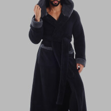 (Black-Hooded, One-size) Warm & Cozy Hooded Bathrobe with Pockets, Adjustable Waistband - 25AW Home Trend - Winter Edition - Plush Robe - 8 Colors Available