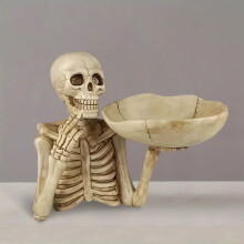 (1pc) 1pc Resin Skull Tray Ornament with Bowl – Unique Skeleton Design for Indoor & Outdoor Decor, Perfect for Halloween, Day of the Dead