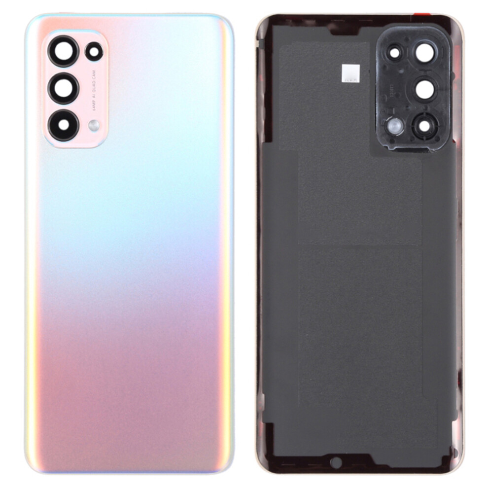 (Gradient ) For Oppo Reno5 4G/5G Back Battery Housing Cover With Camera Ring Lens Cover Spare Part Silver 6914270212114