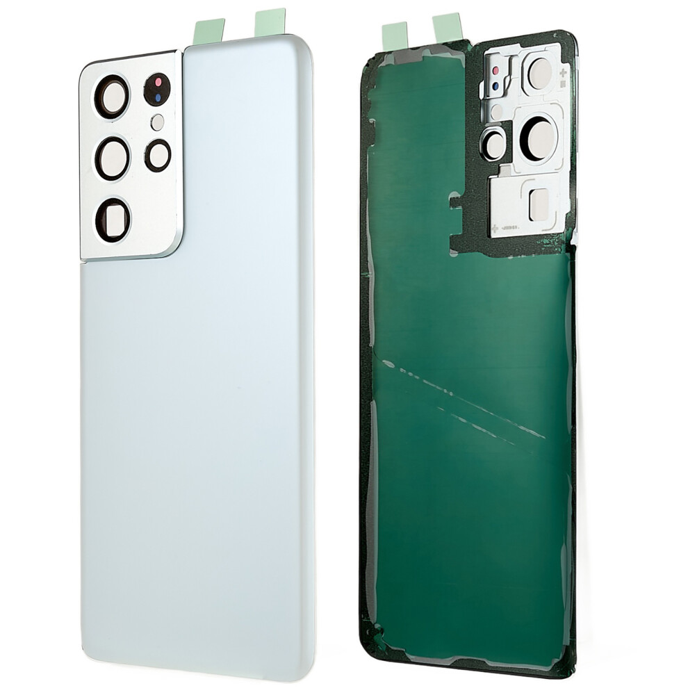 (White) For Samsung Galaxy S21 Ultra 5G G998 Battery Housing With Adhesive Sticker+Camera Lens Cover White 6914275078968