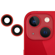 (Red) For iPhone 13/13 mini 1 Set Rear Back Camera Lens Ring Cover with Glass Lens (without Logo)