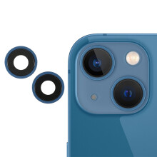 (Blue) For iPhone 13/13 mini 1 Set Rear Back Camera Lens Ring Cover with Glass Lens (without Logo)