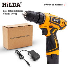 (B) HILDA Electric Drill Screwdriver 12V EU Plug Rechargeable Cordless Woodworking Drill Power Tool Power Drill Driver