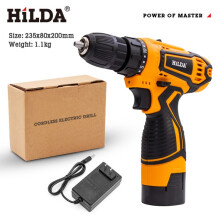 (D) HILDA Electric Drill Screwdriver 12V EU Plug Rechargeable Cordless Woodworking Drill Power Tool Power Drill Driver