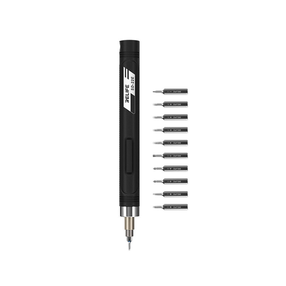 (Black) Relife Sd-22E Precision Electric Screwdriver Rechargeable Repair Power Hand Tool With 10Pcs Bits For Repair Phones 6914279833624