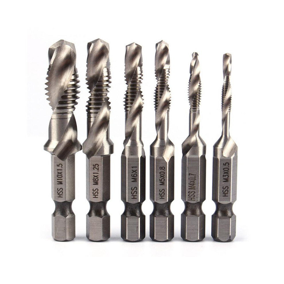 6-In-1 Hand Tap Drill Hex Shank Hss Screw Spiral Point Thread Metric Plug Drill Bits 6914275870982