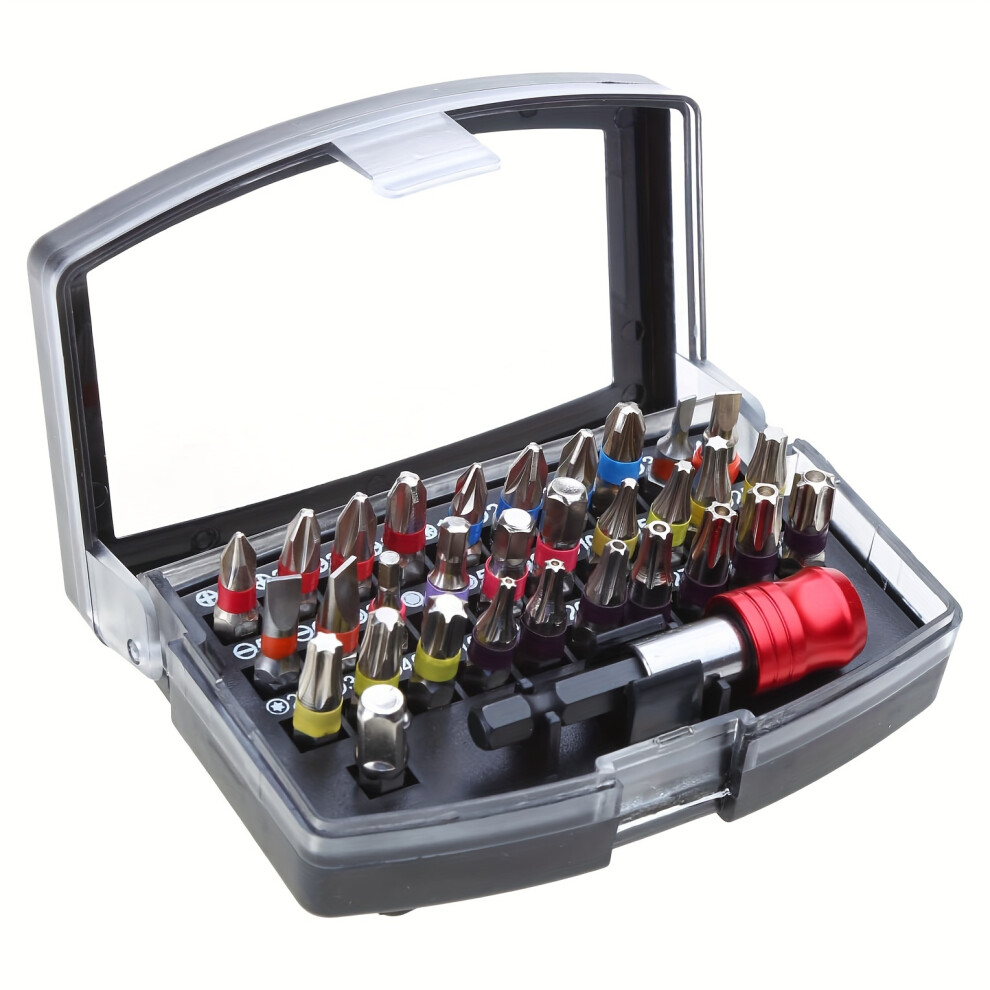 32Pcs/Set S2 Steel Electric Screwdriver Short Bit Slotted Phillips Pozidriv Torx Hexagon Bits Extension Rod Kit 6914279220158