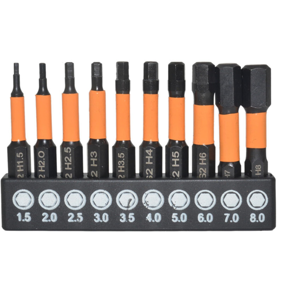 10Pcs Metric 1.5Mm-8Mm S2 Alloy Steel Magnetic Hex Screwdriver Bits Set,Length: 50Mm 6914278302732