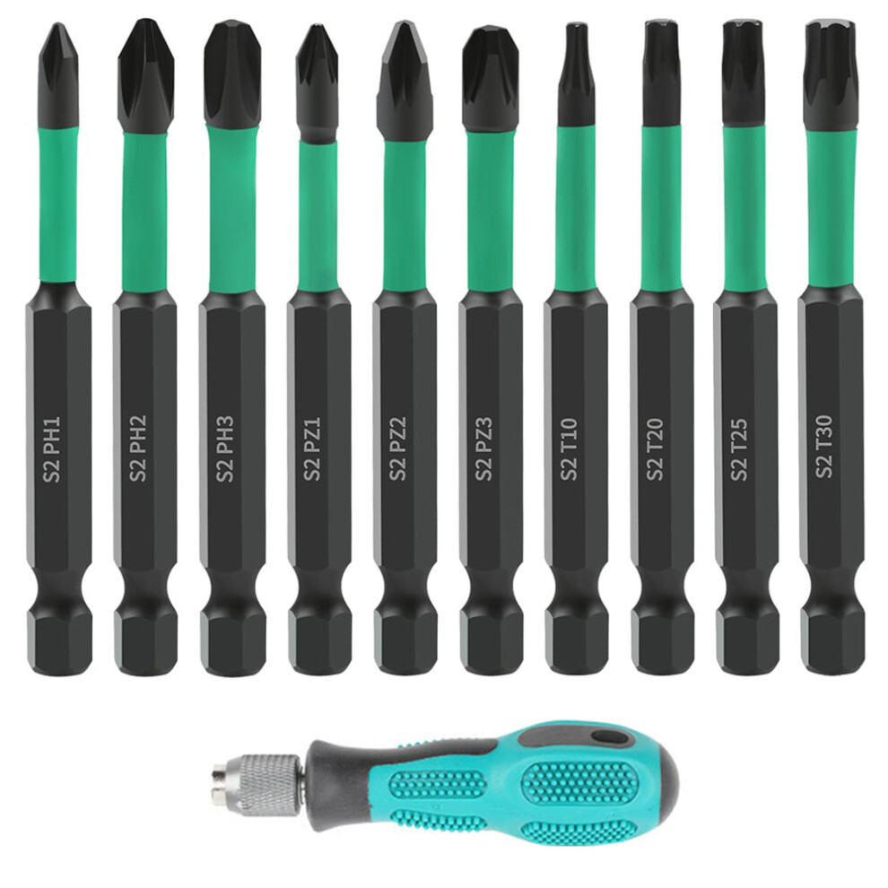 11Pcs/Set Magnetic Hex Shank Electric Drill Bits S2 Alloy Steel Phillips Pozidriv Torx Bits With Screwdriver Handle 6914278954887