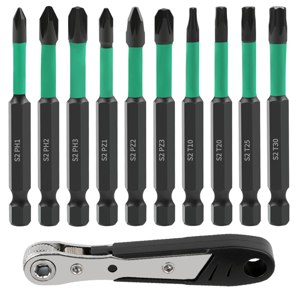 11Pcs/Set Magnetic Hex Shank Electric Drill Bits S2 Alloy Steel Phillips Pozidriv Torx Bits With Ratchet Wrench 6914275812326