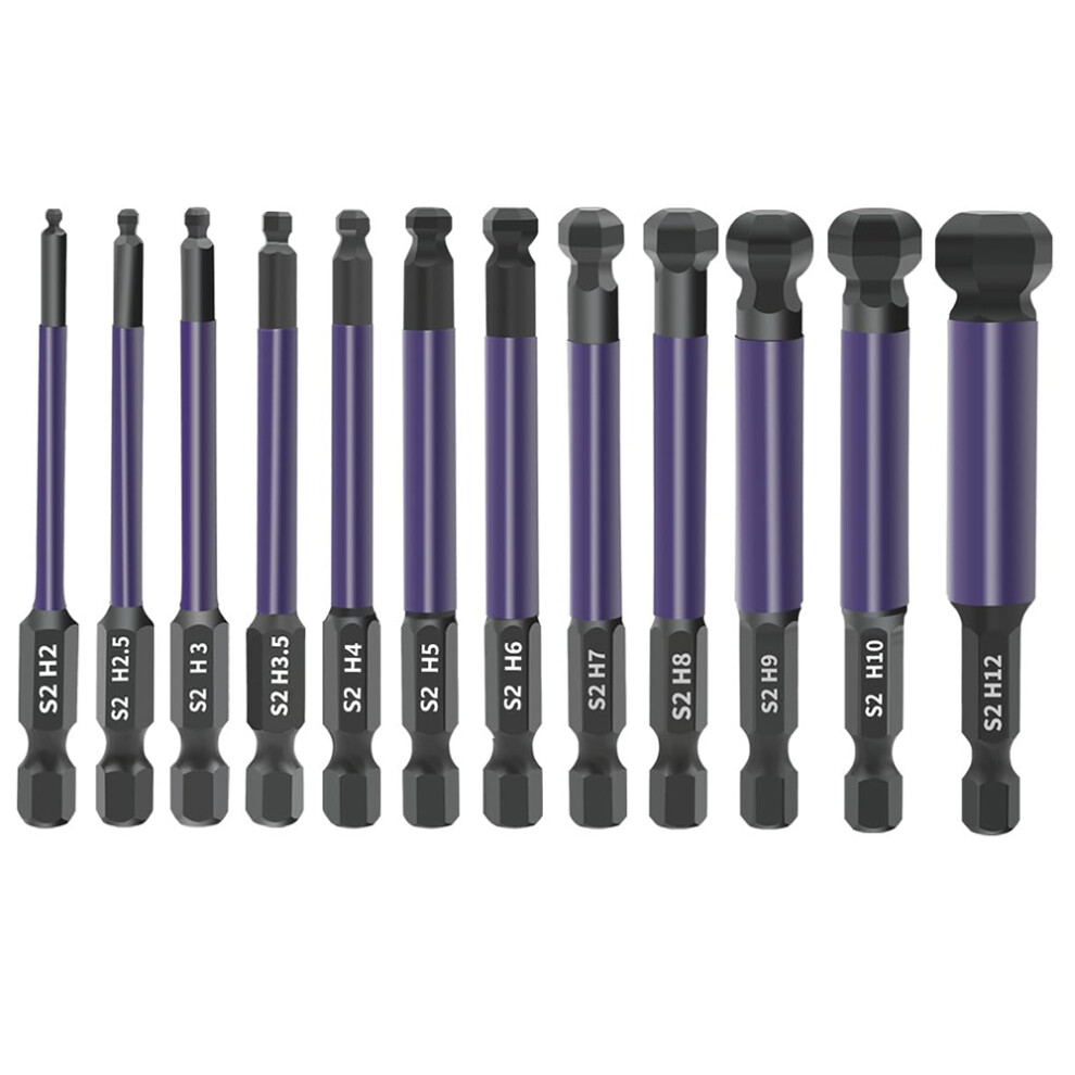 12Pcs Hex Ball End Screwdriver Bits 1/4 Inch Shank S2 Alloy Steel Screwdriver Bits Set 6914273614021