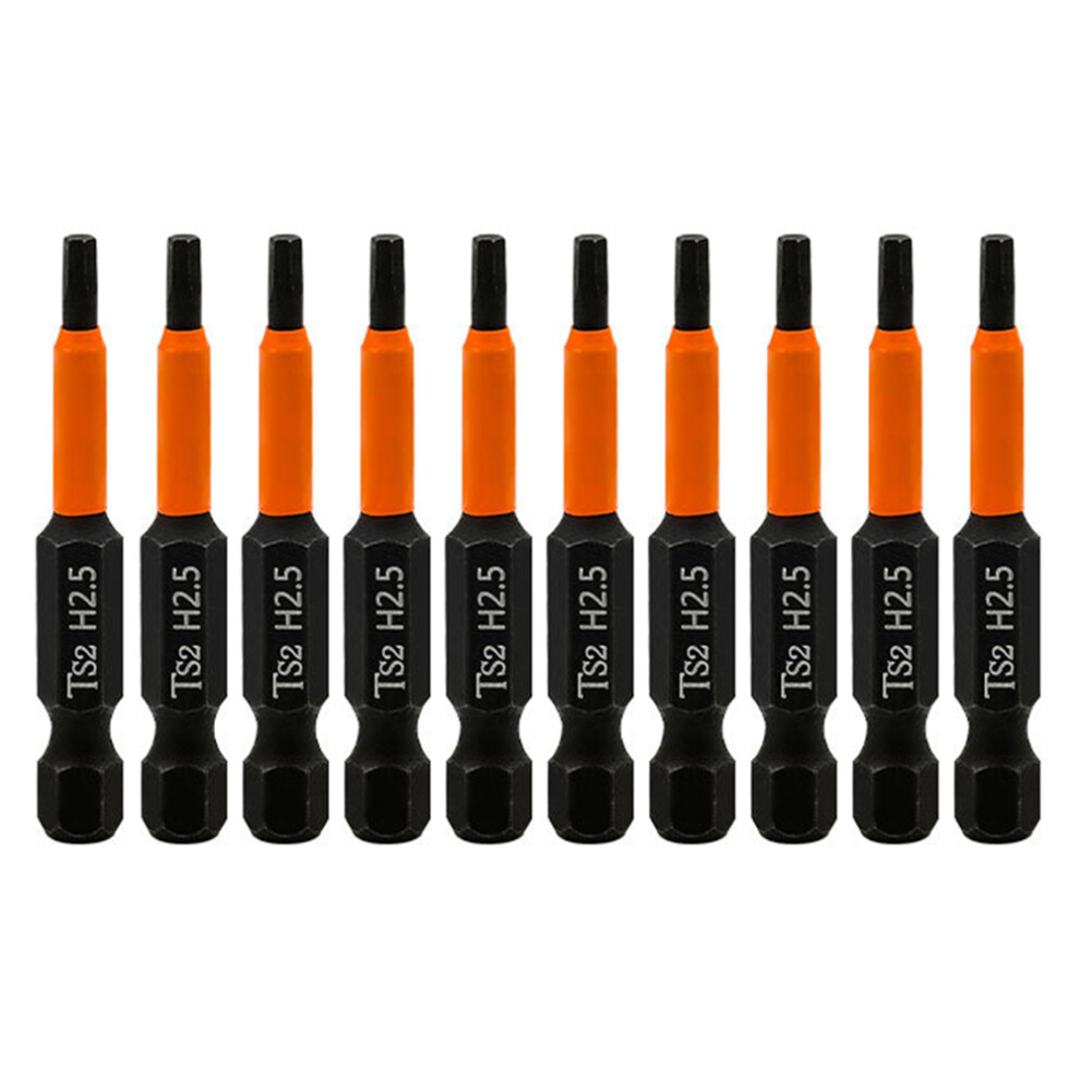 10Pcs Hex Screwdriver Bit Set 50Mm H2.5 Ts2 Steel Magnetic Drill Bit For Screwdrivers Electric Drill Black 6914276998029
