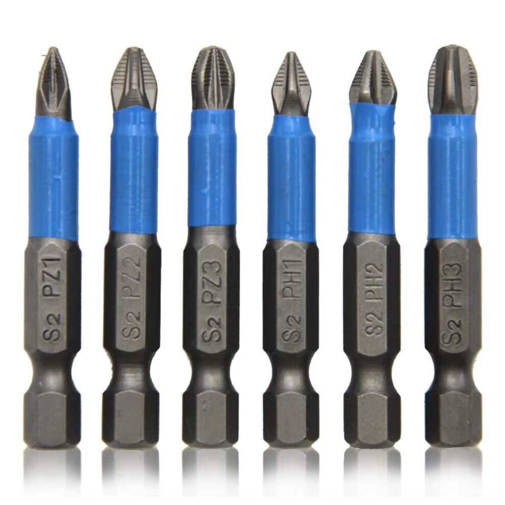6Pcs S2 Steel Anti-Slip Screwdriver Bits Ph1/Ph2/Ph3/Pz1/Pz2/Pz3 Electric Screwdriver Bit Set 6914272764550