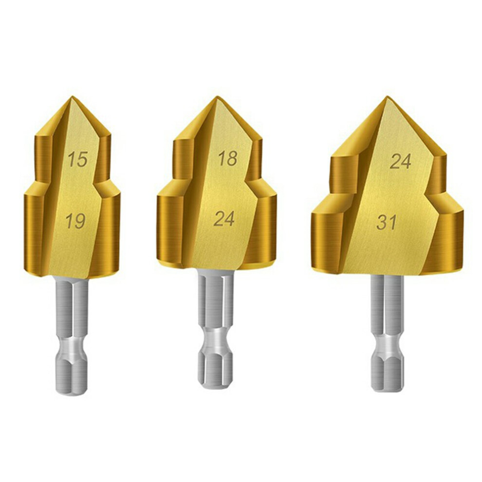 3Pcs/Set 3 Flute 20+25+32Mm Hss Hex Shank Ppr Pipe Reamer Drill Bit Step Drill Hole Opener For Water Pipe Expansion 6914273096506