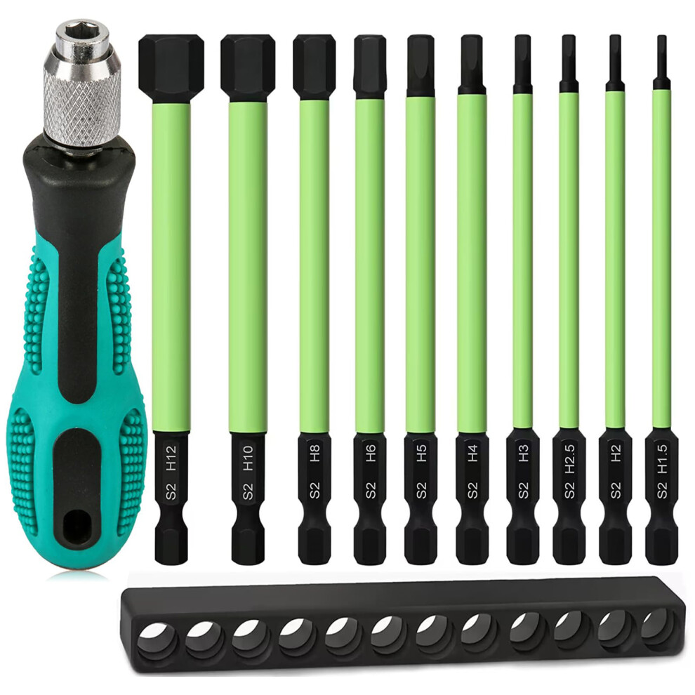 10Pcs S2 Alloy Steel Hex Shank Screwdriver Bits With Screwdriver Handle And Bits Holder Slot 6914271319324