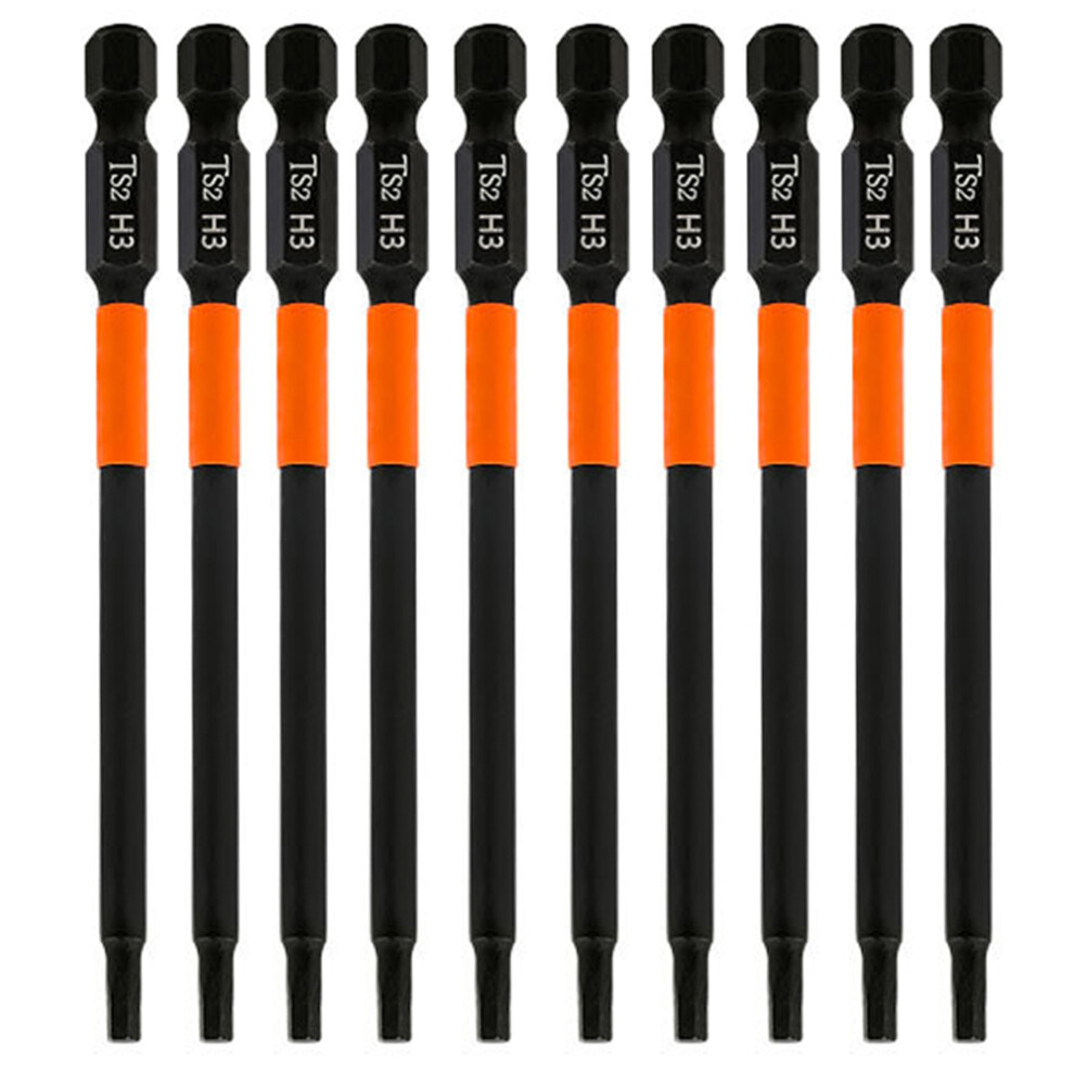 10Pcs Hex Screwdriver Bit Set 100Mm H3 Ts2 Steel Magnetic Drill Bit For Electric Drill Screwdrivers Black 6914272446630