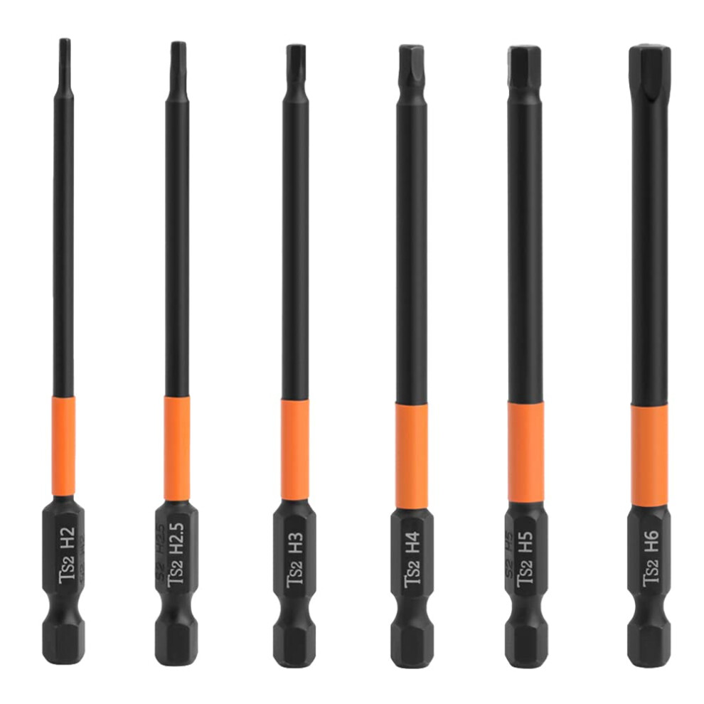 6Pcs 100Mm Hex Shank Screw Driver Bit Set H2,H2.5 H3 H4 H5 H6 Ts2 Steel Magnetic Screwdriver Bits 6914271704359
